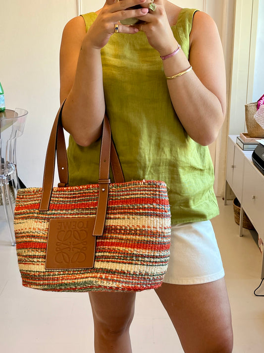 Loewe Striped Raffia Tote Bag