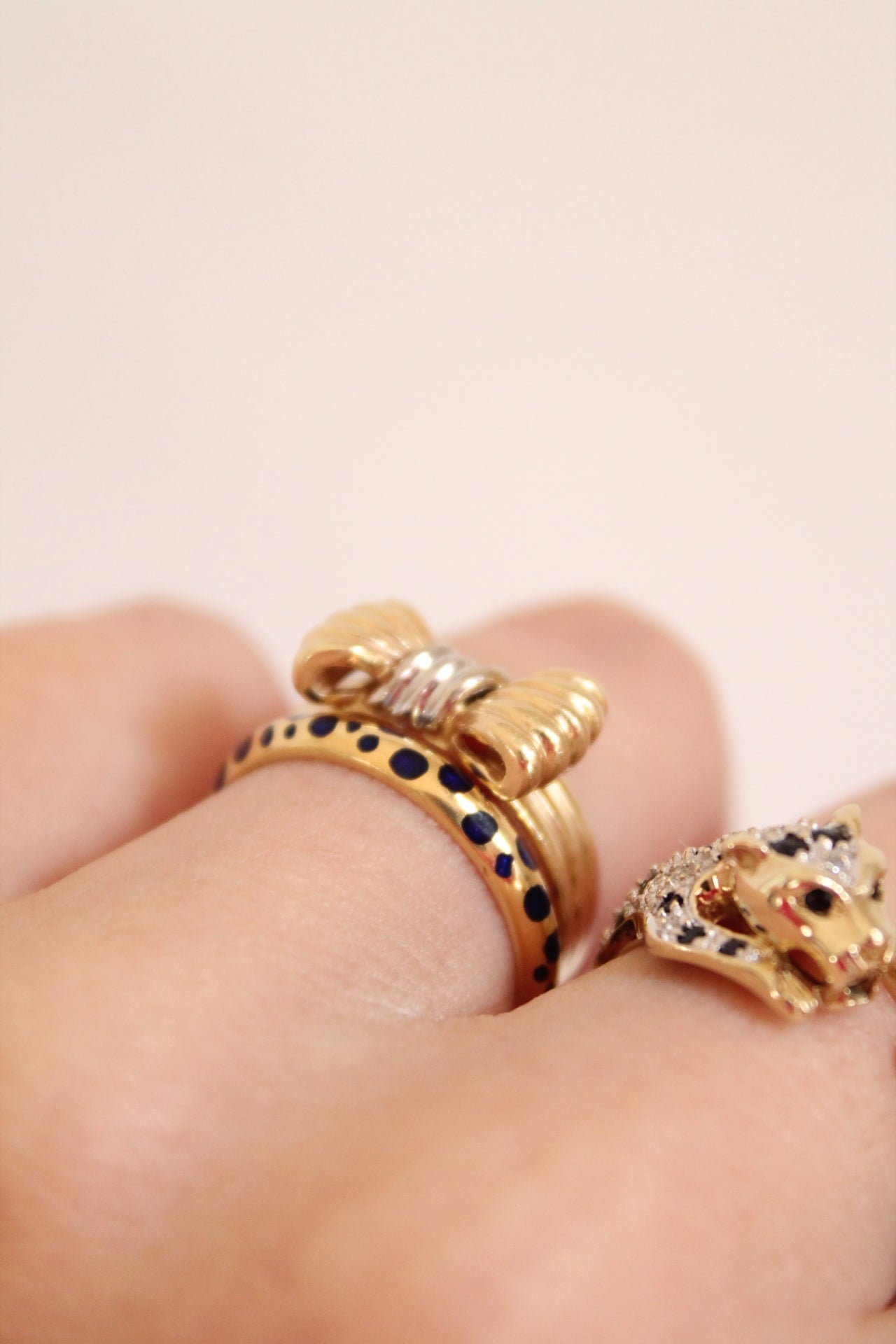 Blue Enamel Leopard Ring