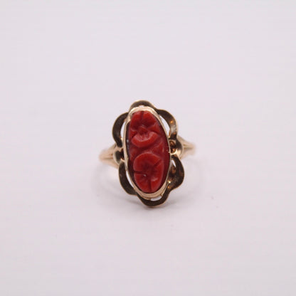 Carved Coral Flower Ring