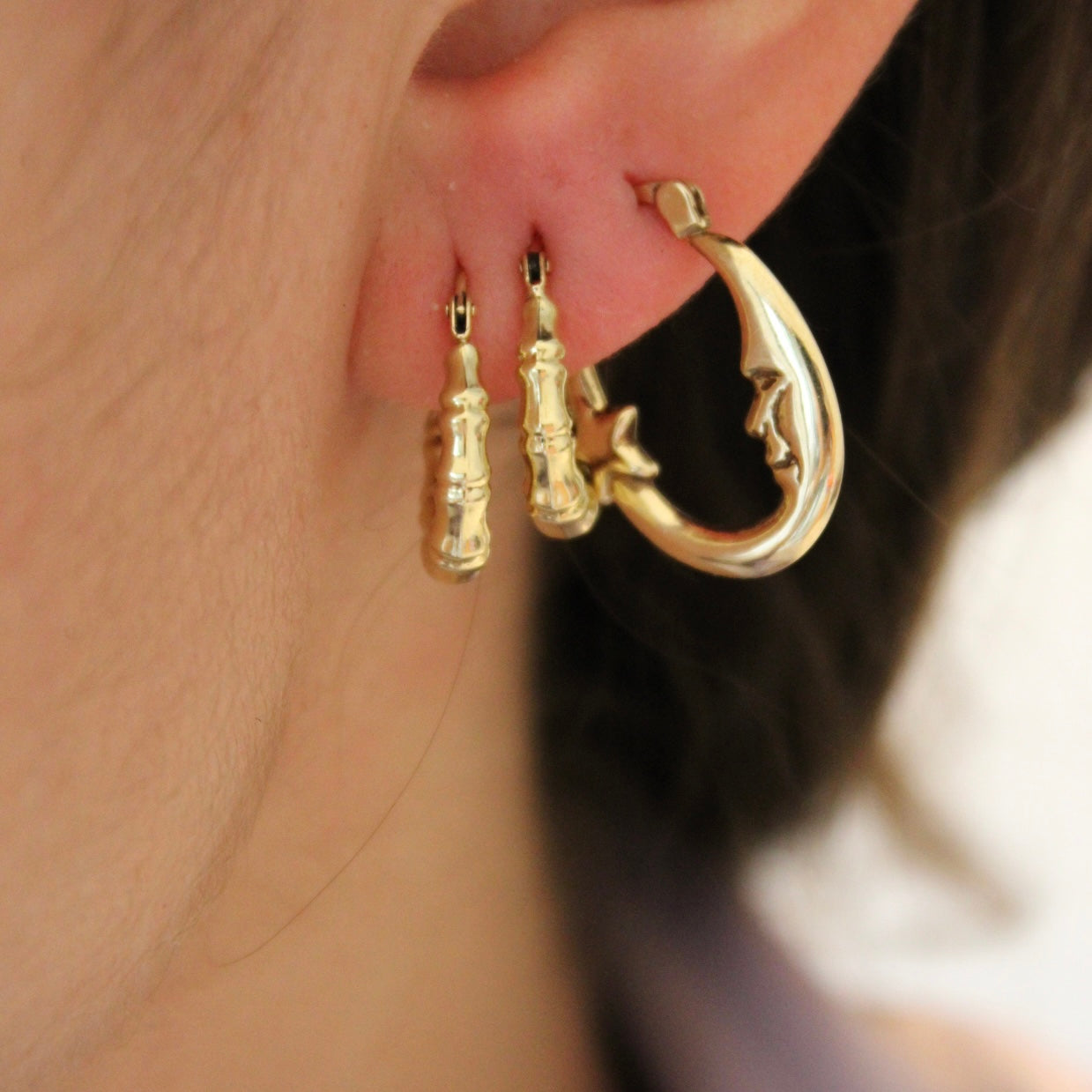 Moon & Star Creole Earrings