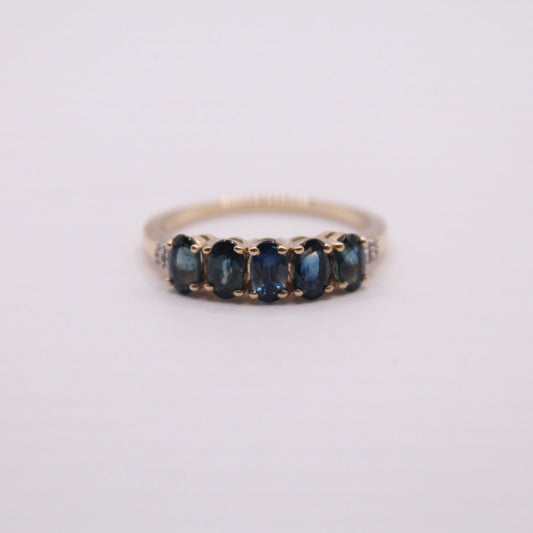 Deep Blue Sapphire Row Ring
