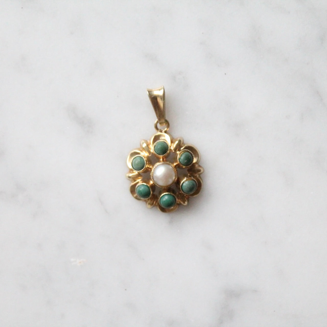 Turquoise & Pearl Flower Pendant