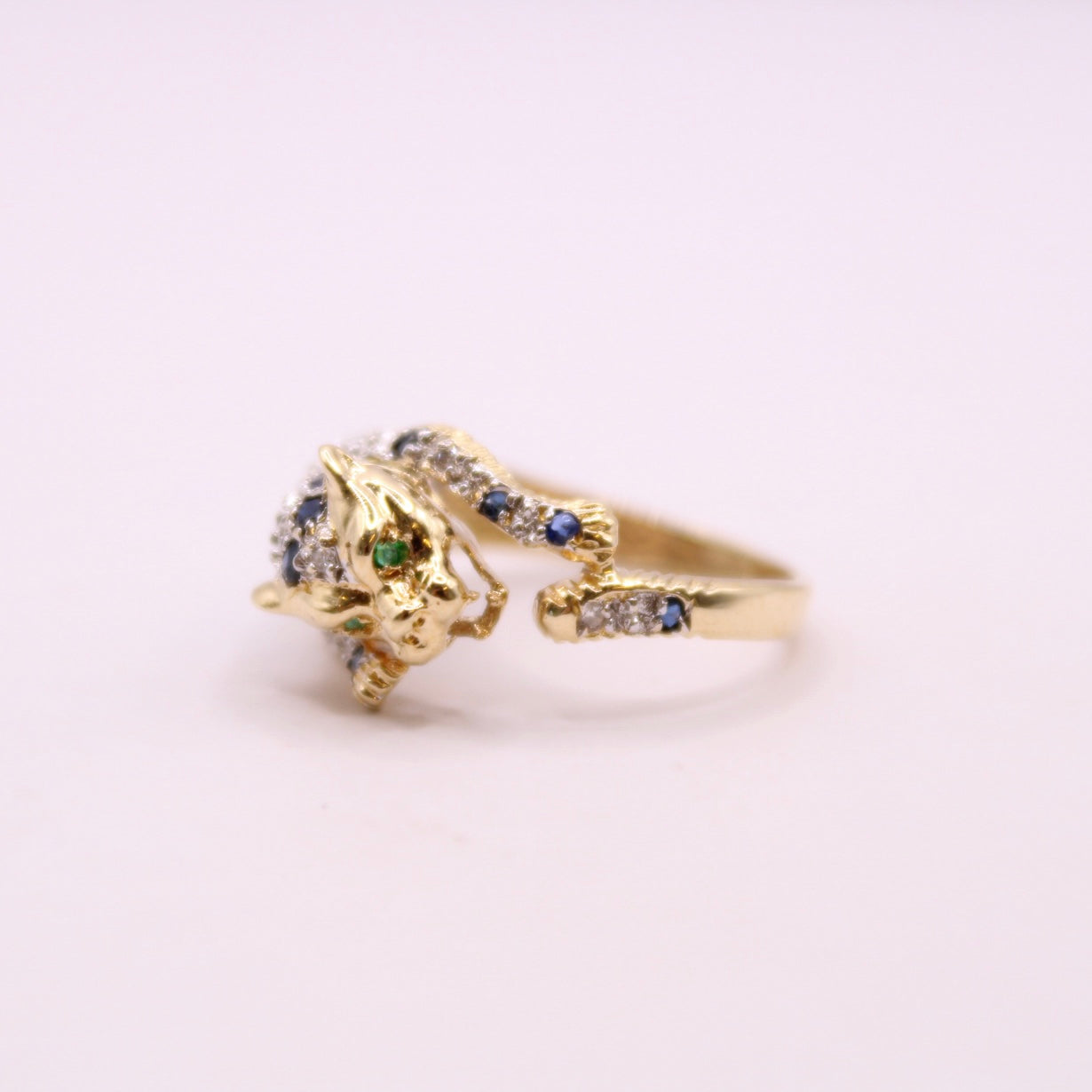 Sapphire, Diamond & Emerald Leopard Ring