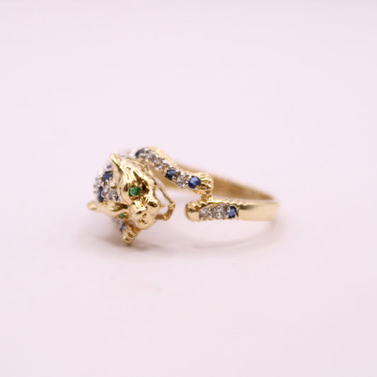Sapphire, Diamond & Emerald Leopard Ring