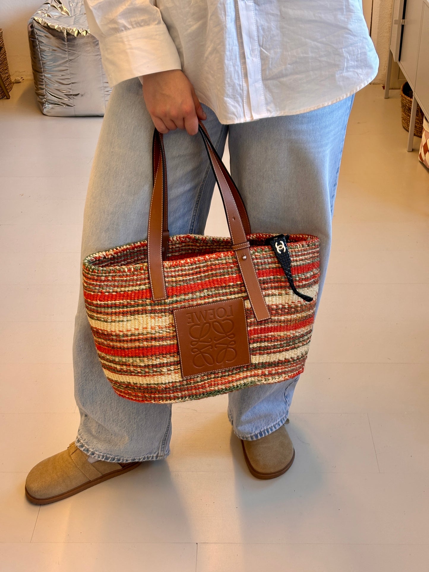 Loewe Striped Raffia Tote Bag