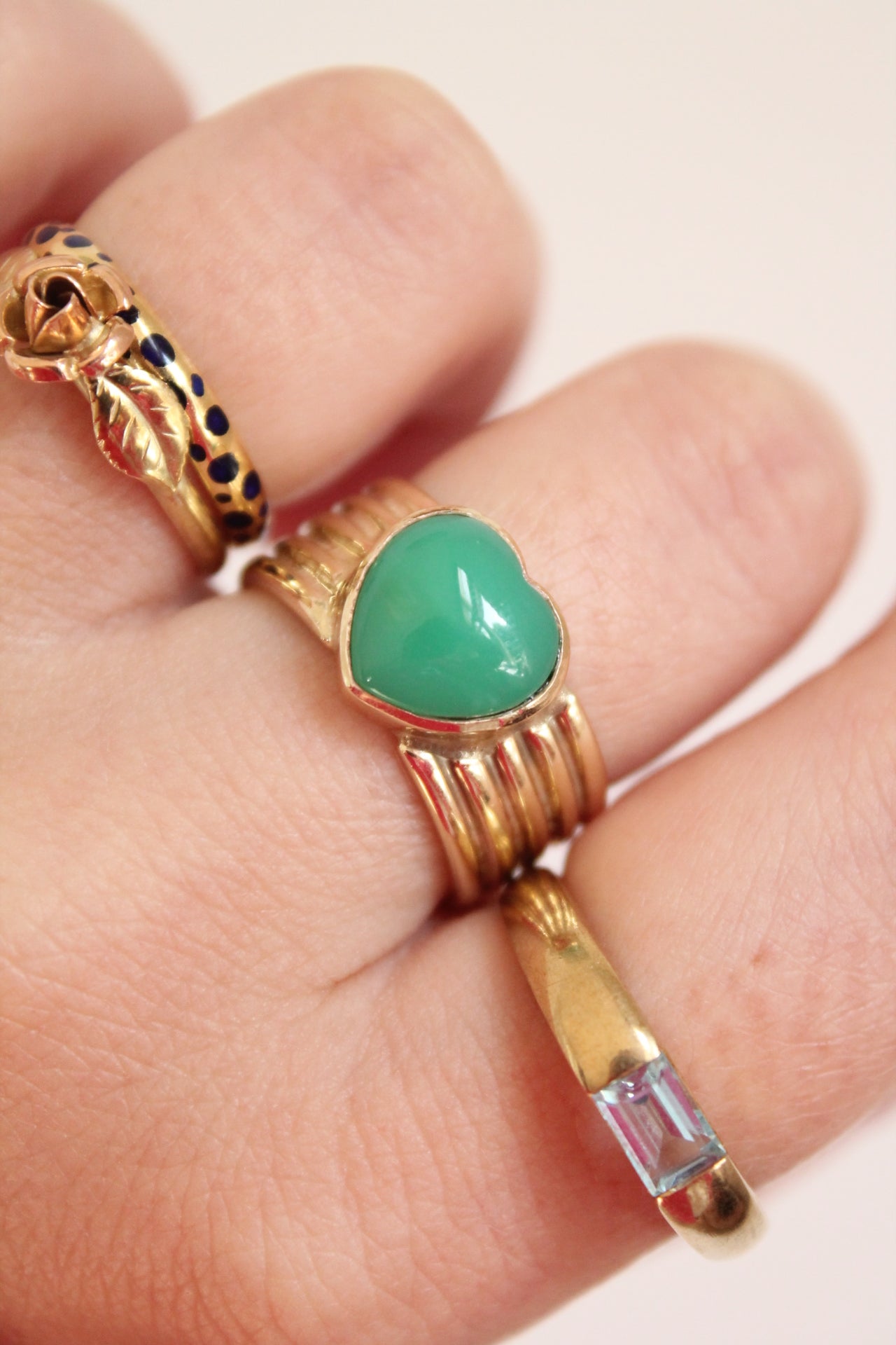 Jade Heart Ribbed Ring