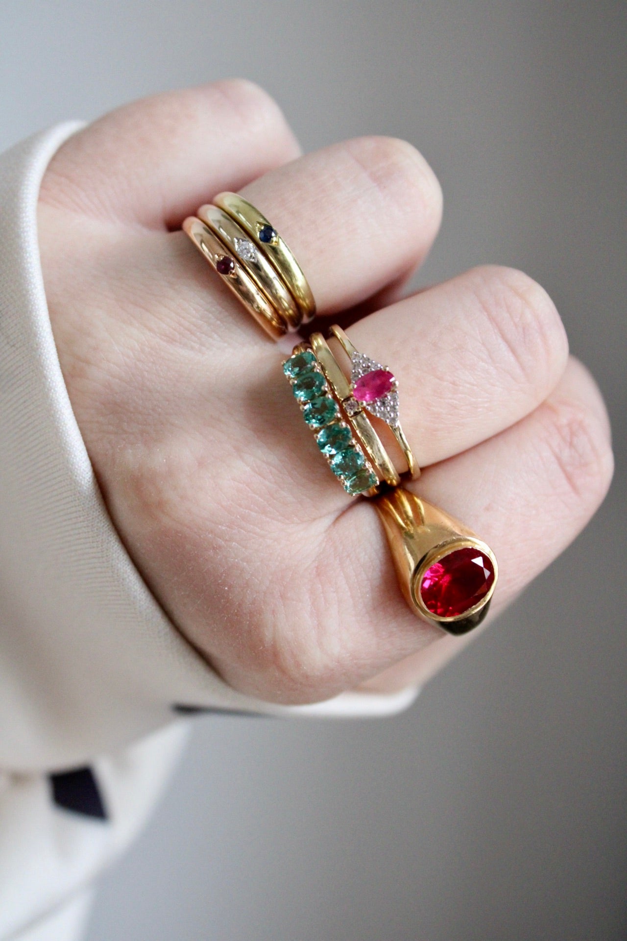 Ruby, Diamond & Sapphire Tricolor Ring