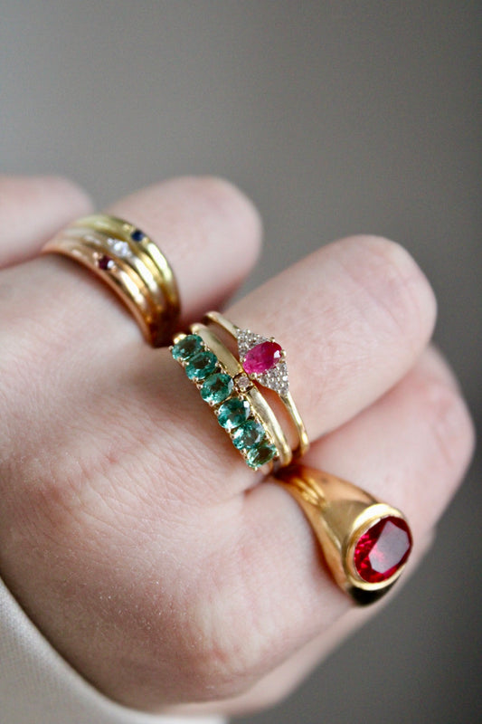 Green Tourmaline Row Ring