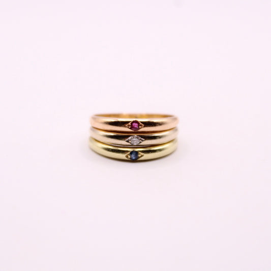 Ruby, Diamond & Sapphire Tricolor Ring