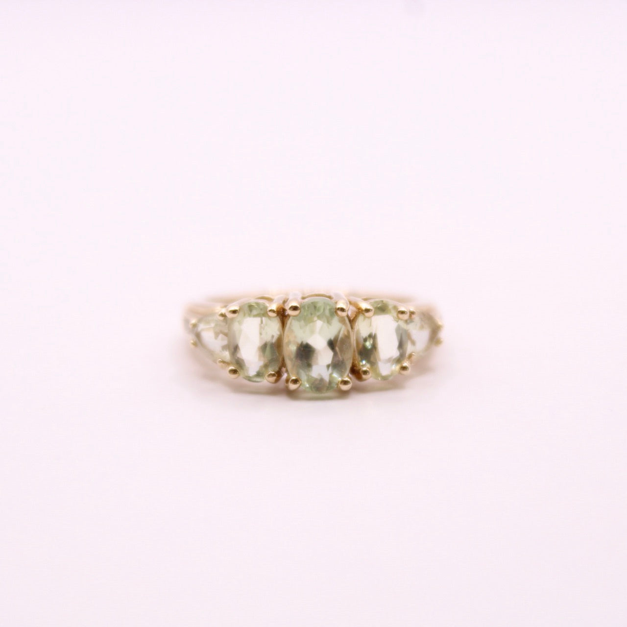 Green Quartz & Diamond Row Ring