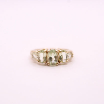 Green Quartz & Diamond Row Ring