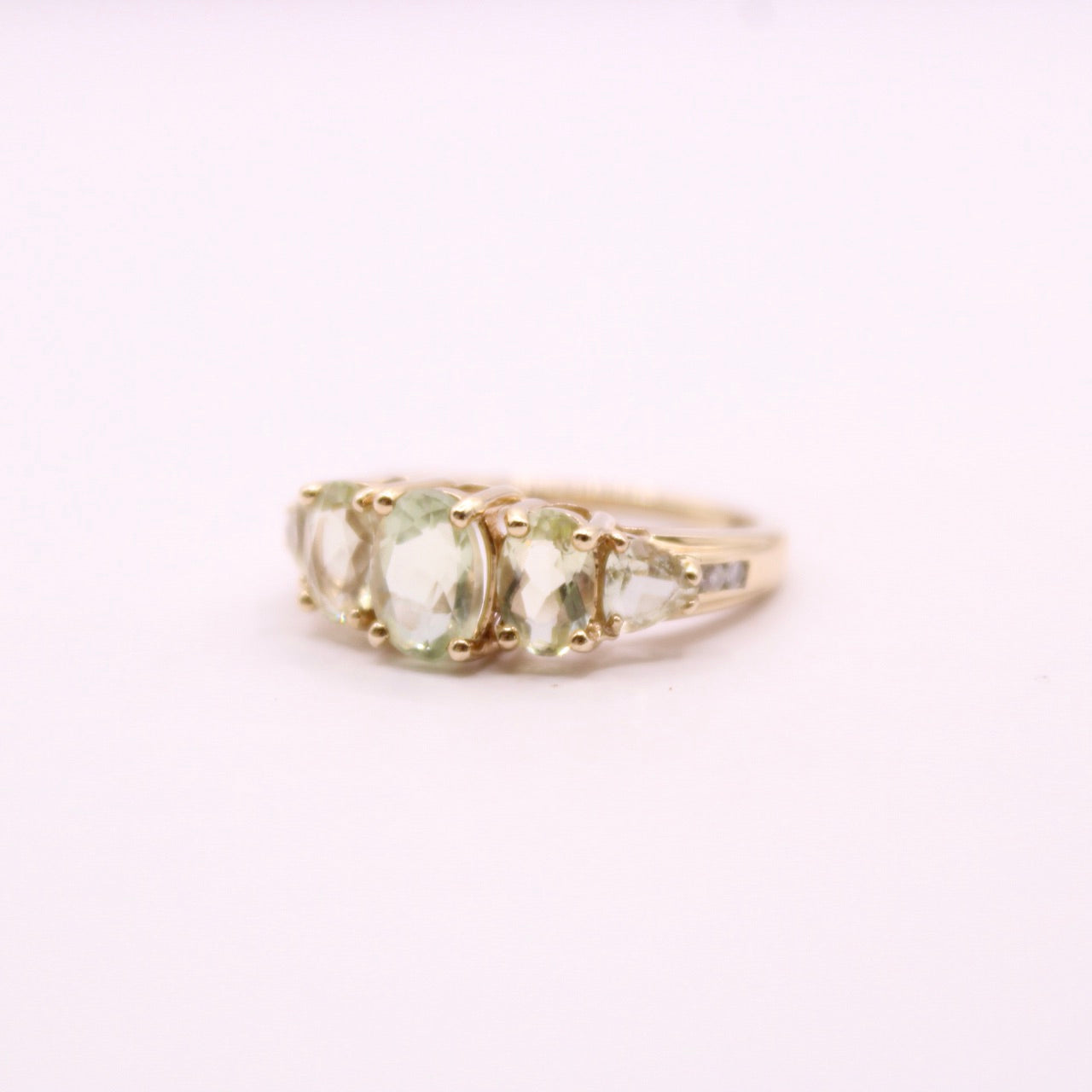 Green Quartz & Diamond Row Ring