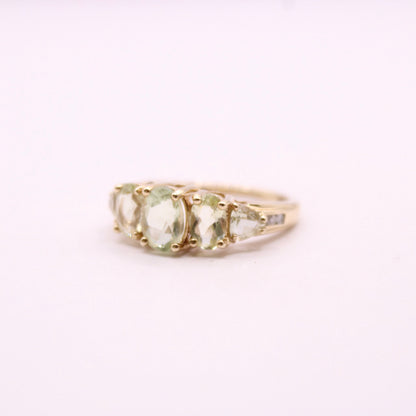 Green Quartz & Diamond Row Ring