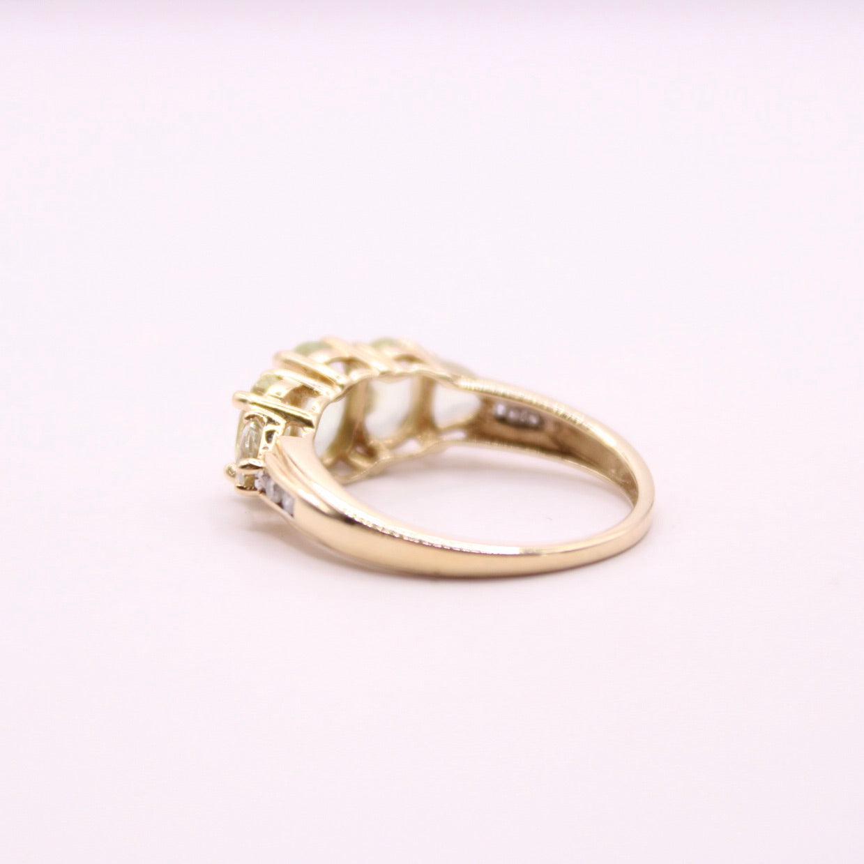 Green Quartz & Diamond Row Ring