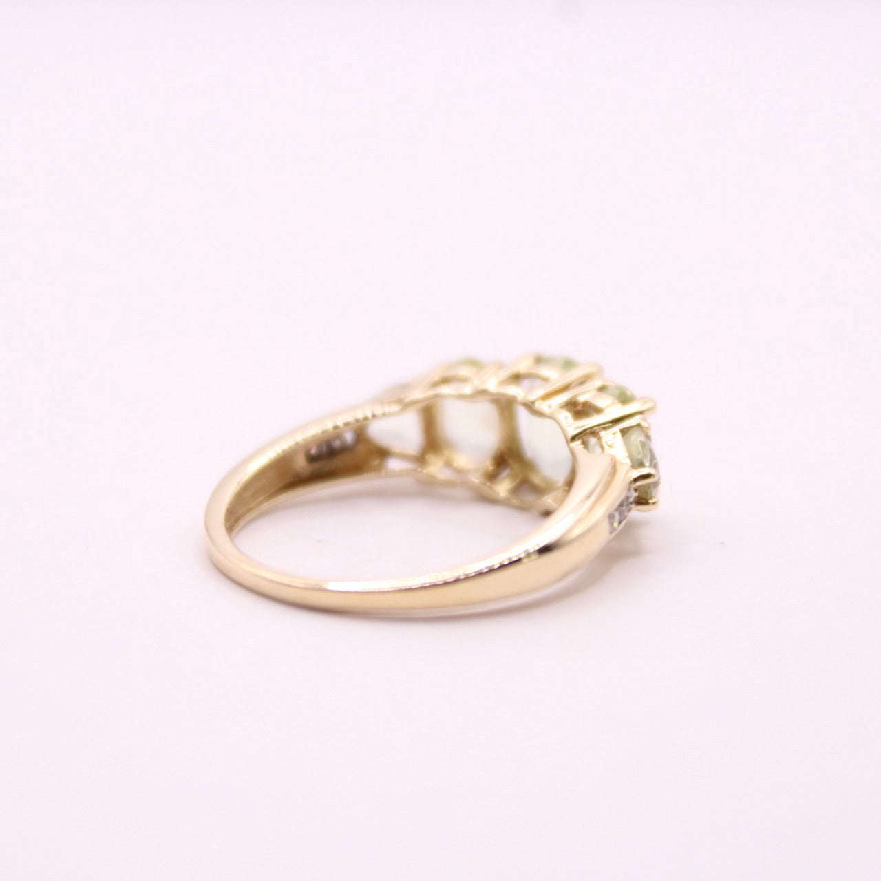 Green Quartz & Diamond Row Ring