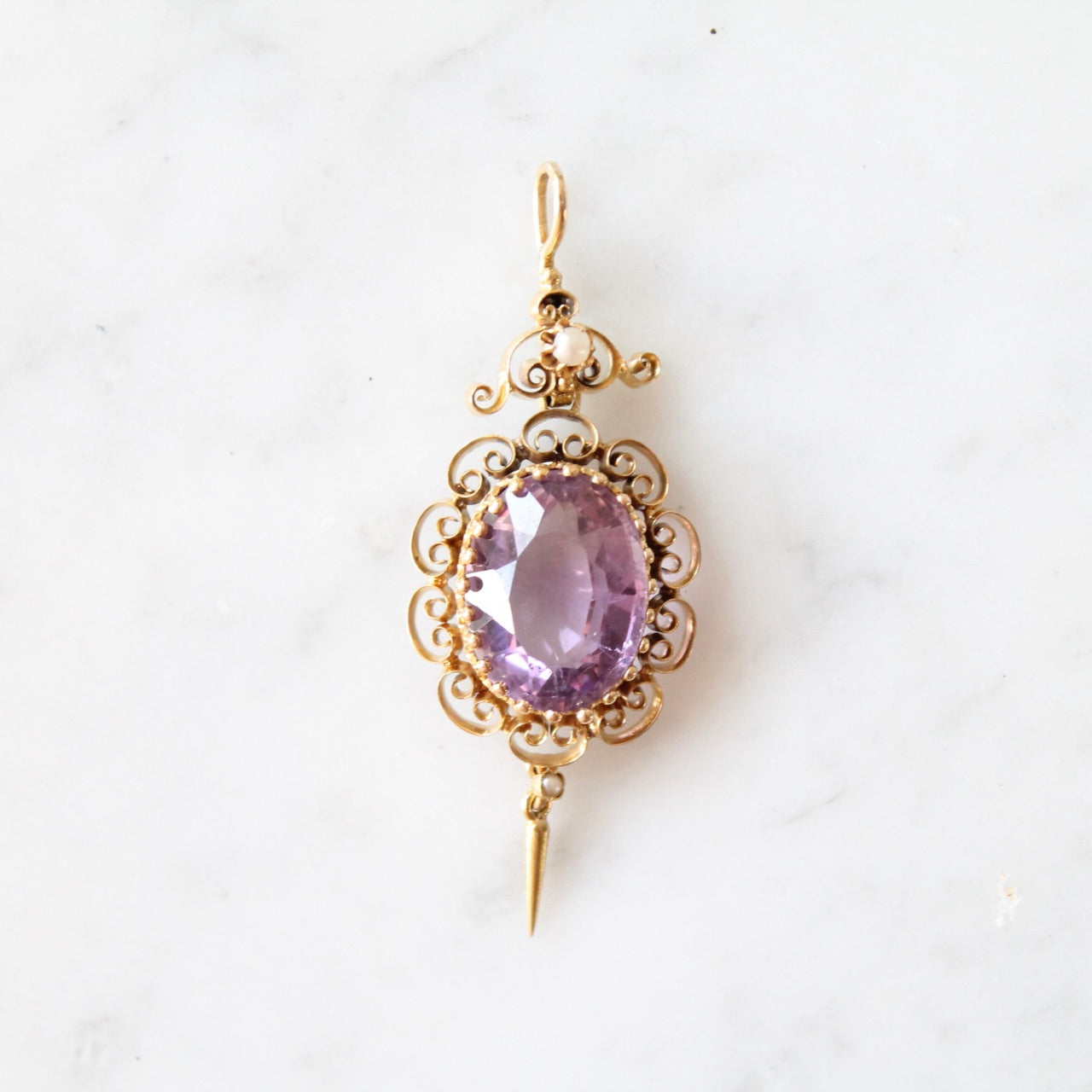 Antique Amethyst & Pearl Pendant