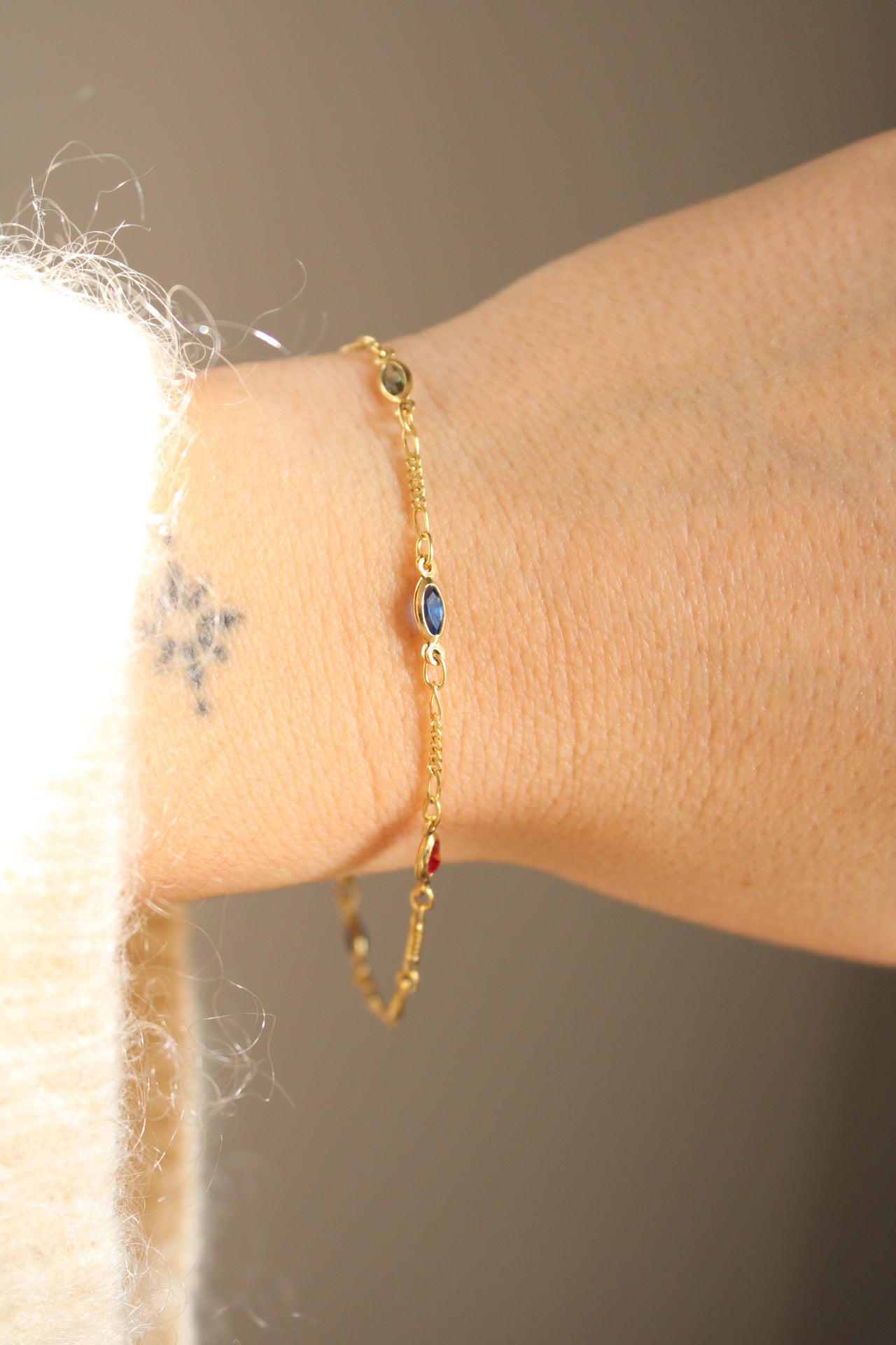 Multi Gem Figaro Bracelet