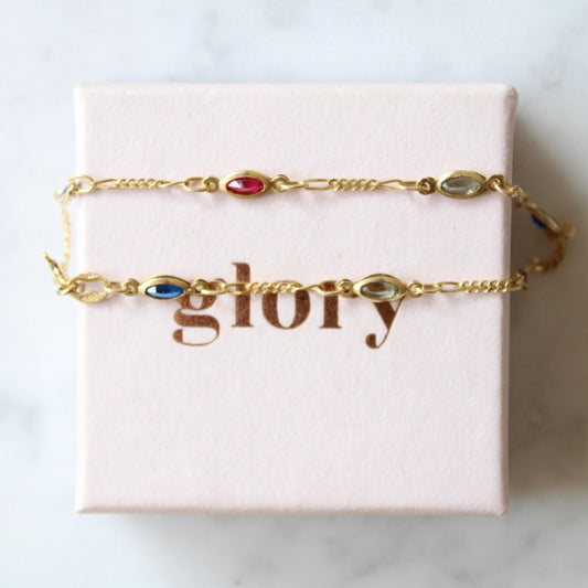 Multi Gem Figaro Bracelet