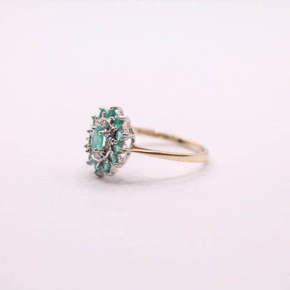 Green Agate & Diamond Flower Ring