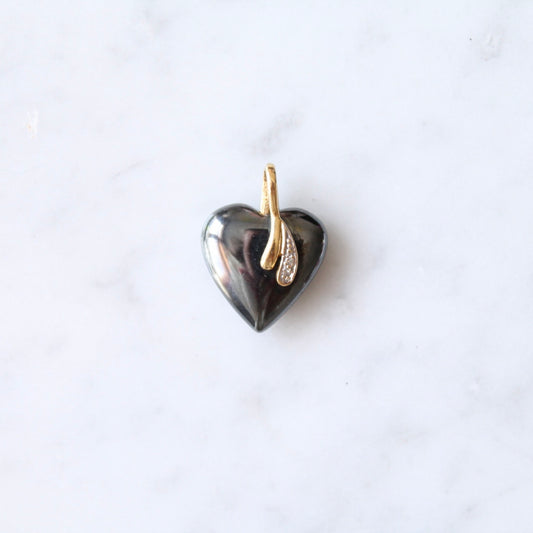 Hematite & Diamond Heart Pendant