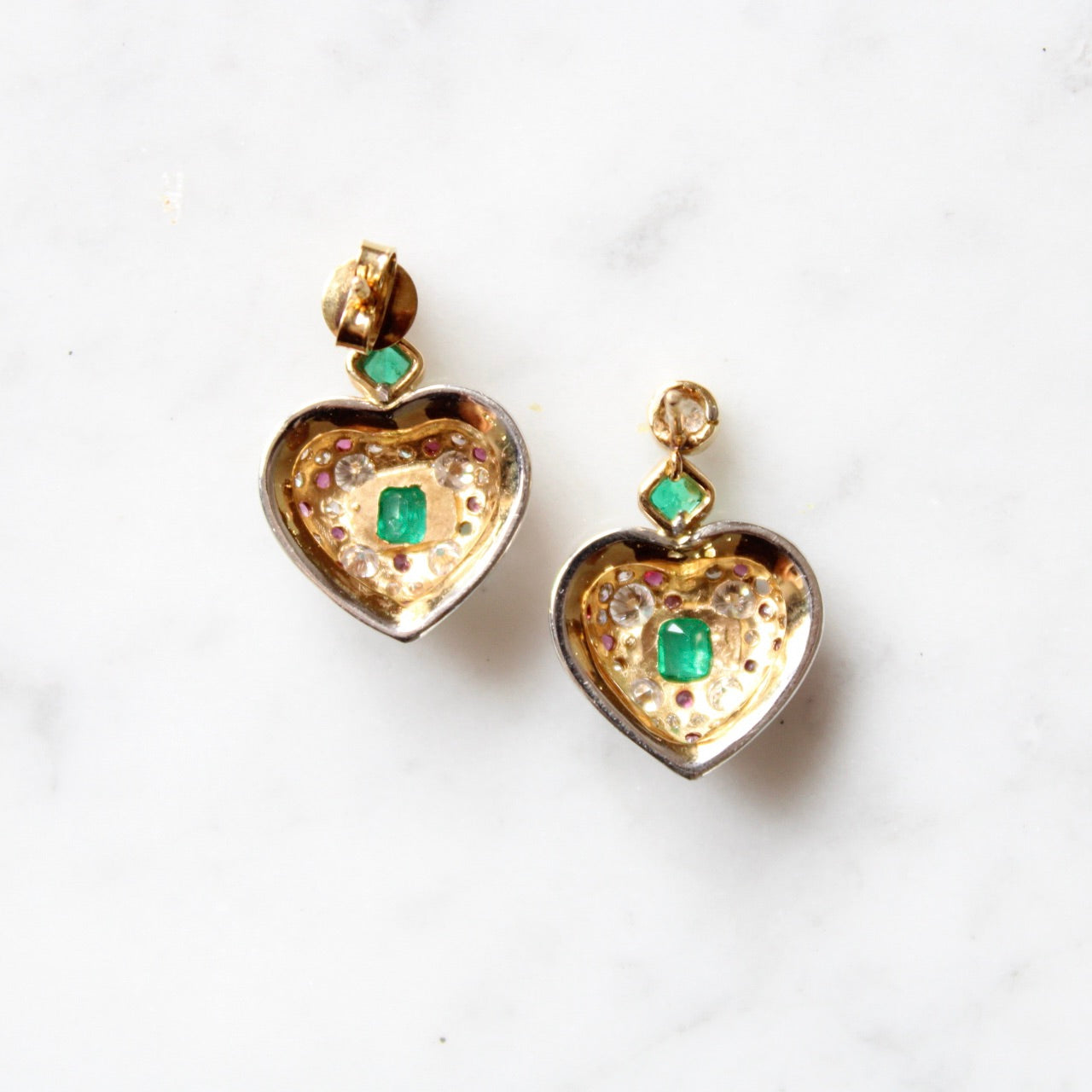 Diamond, Emerald & Ruby Statement Heart Earrings