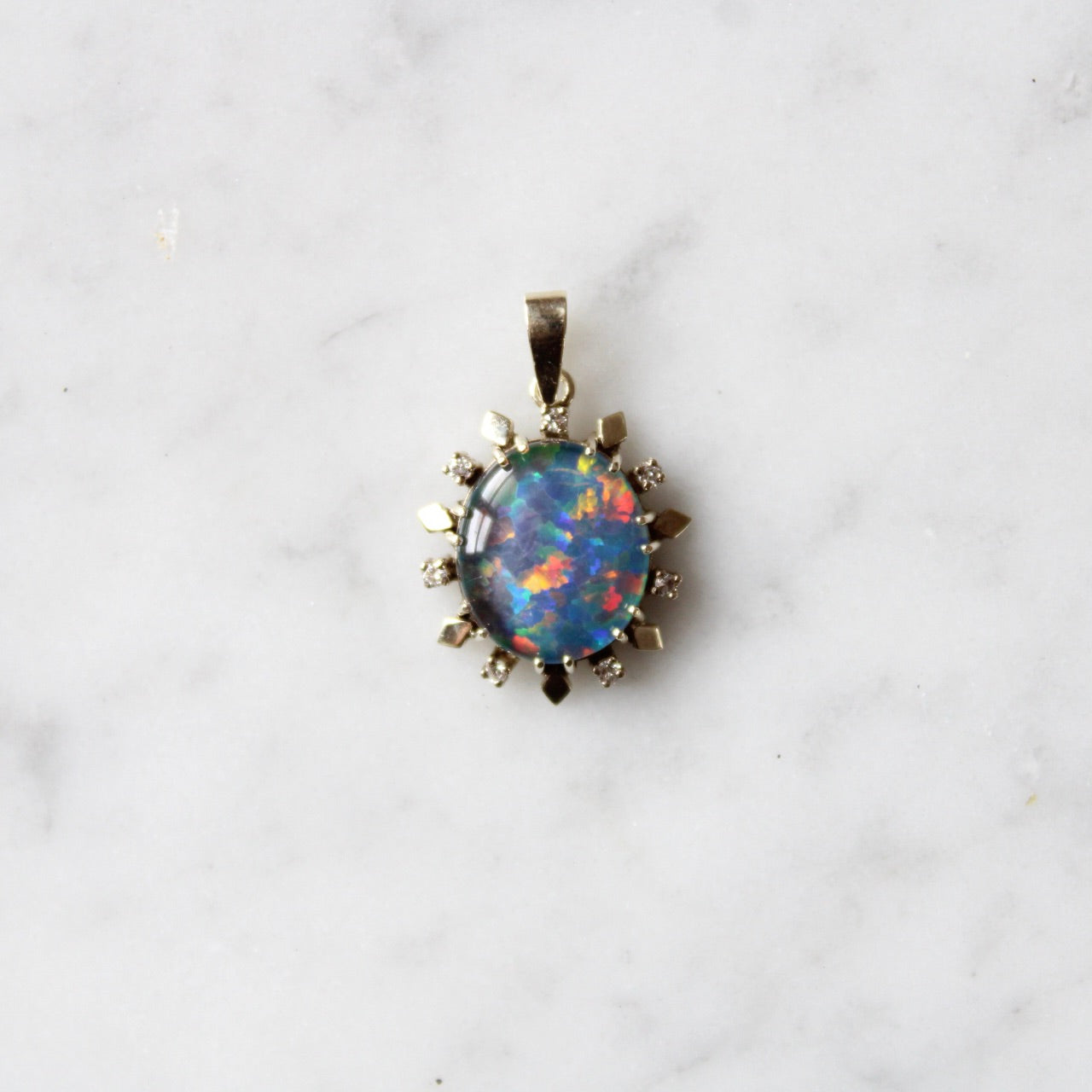 Opal Doublet & Diamond Pendant