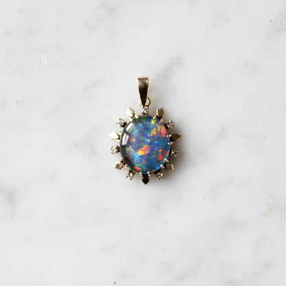 Opal Doublet & Diamond Pendant