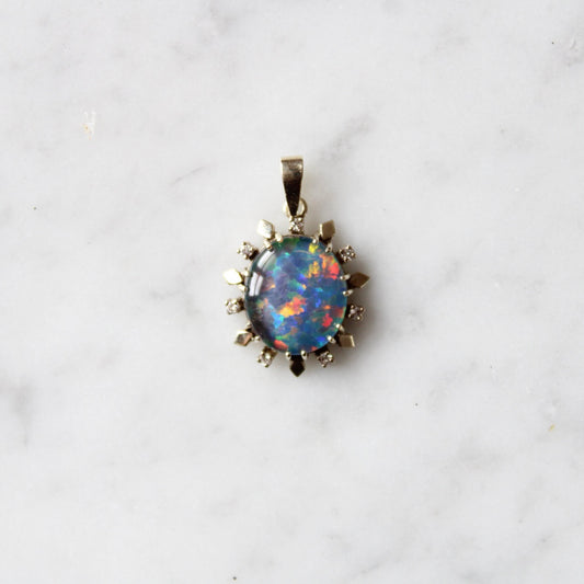 Opal Doublet & Diamond Pendant