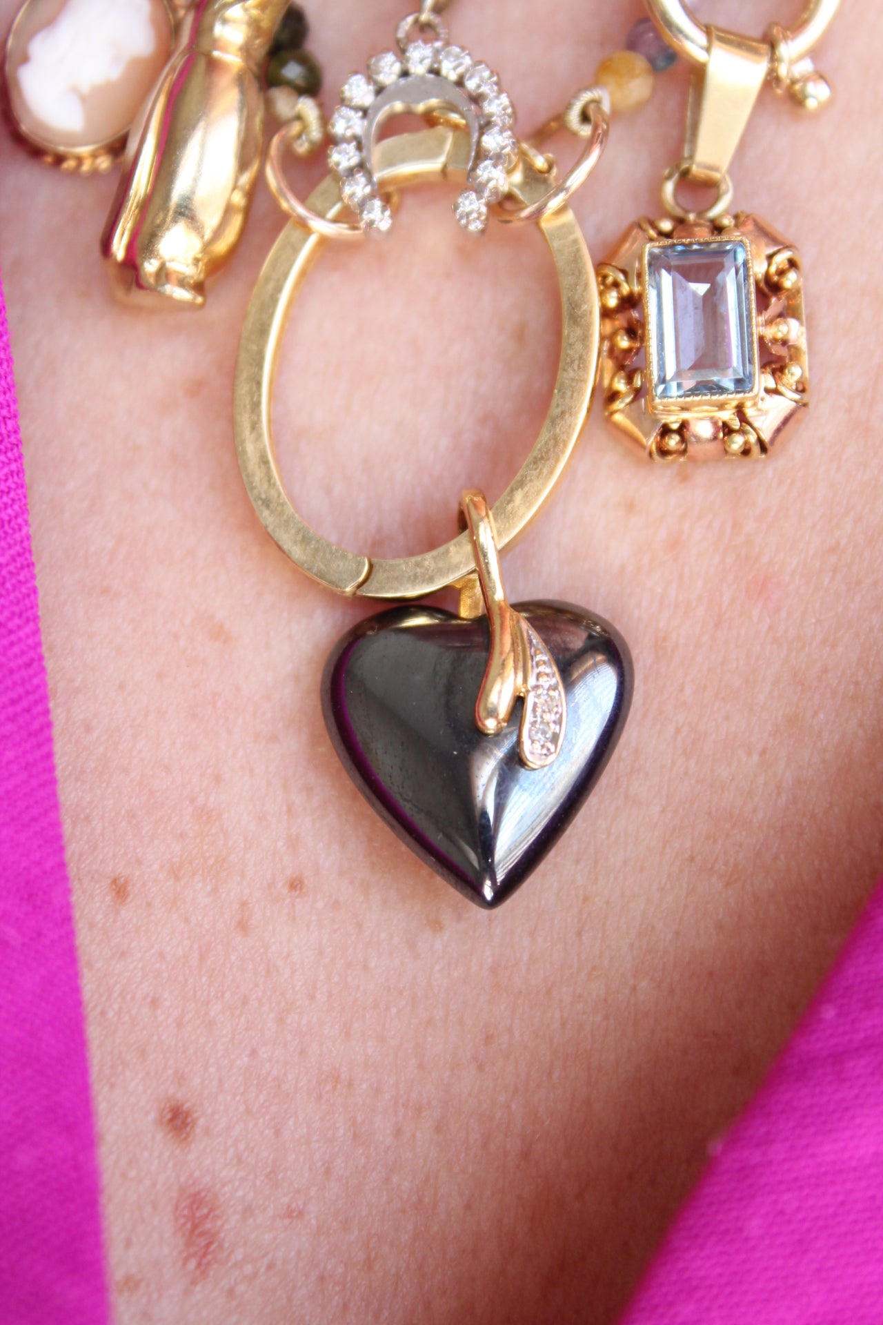 Hematite & Diamond Heart Pendant