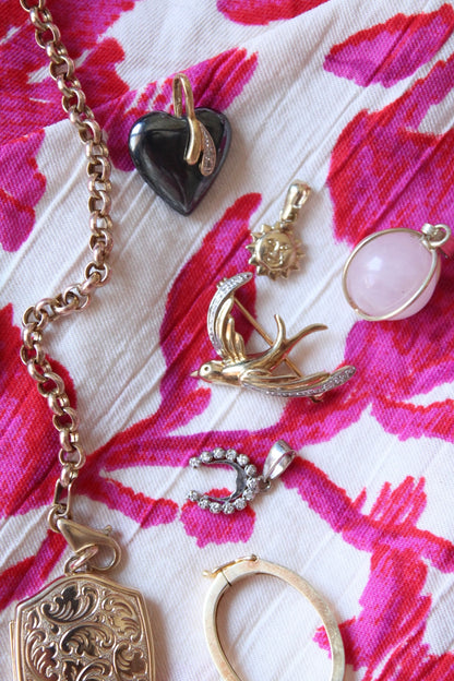 Hematite & Diamond Heart Pendant