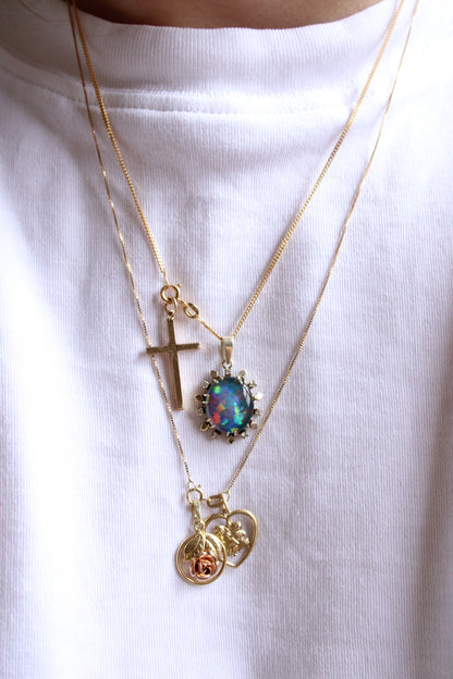 Opal Doublet & Diamond Pendant