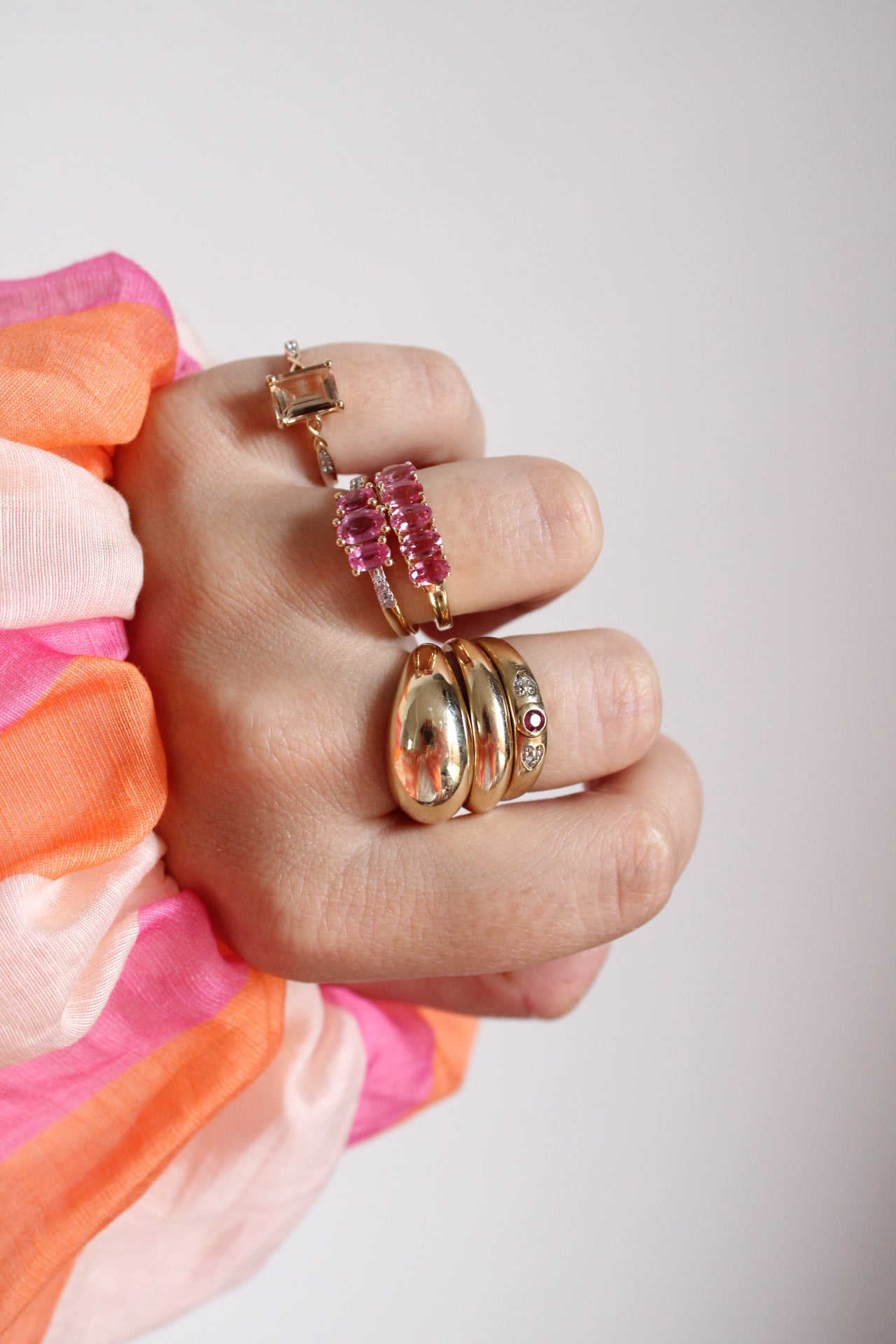 Padparadscha Sapphire Row Ring