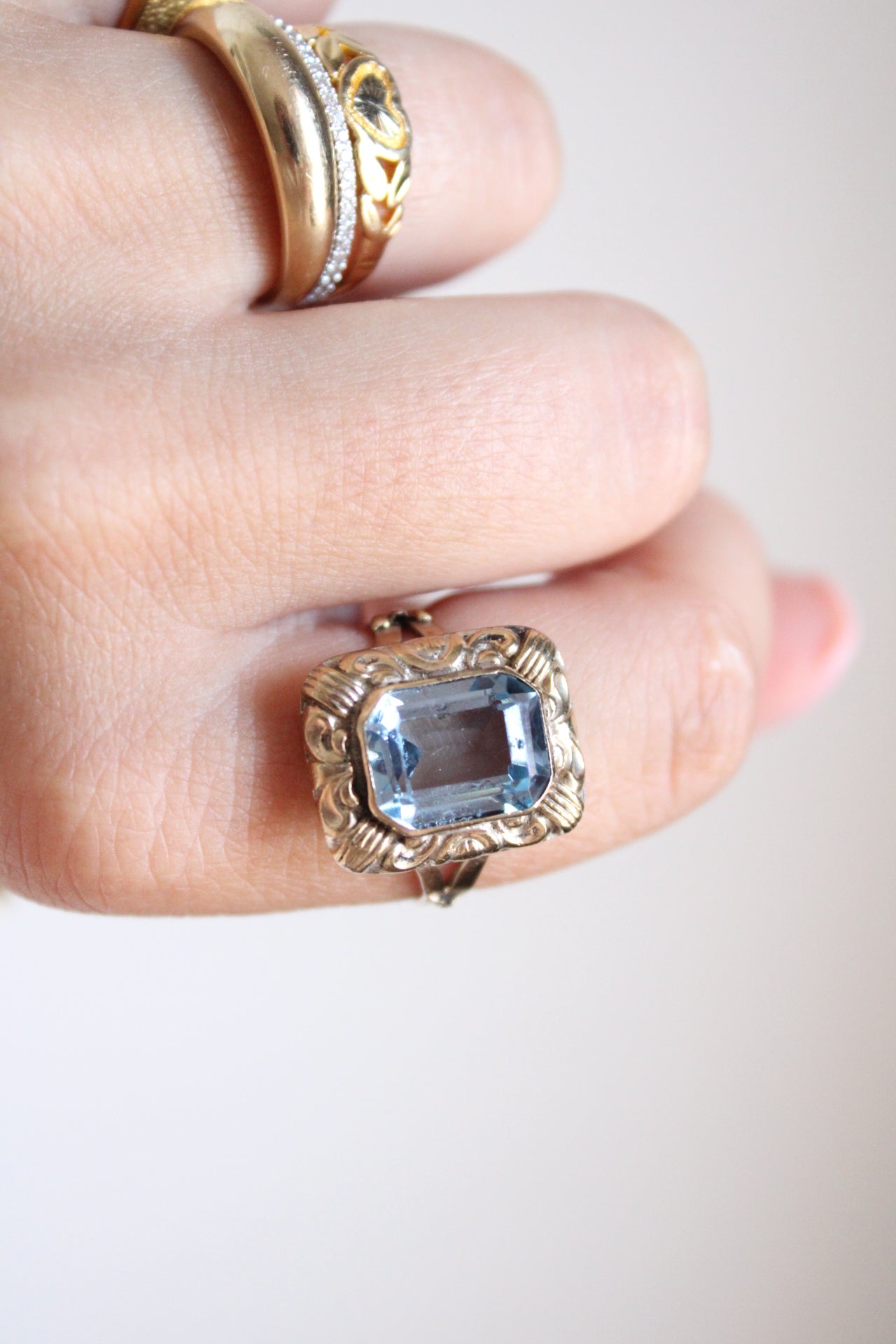 Decorated Aquamarine Statement Ring