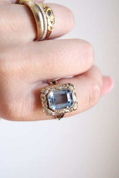 Decorated Aquamarine Statement Ring