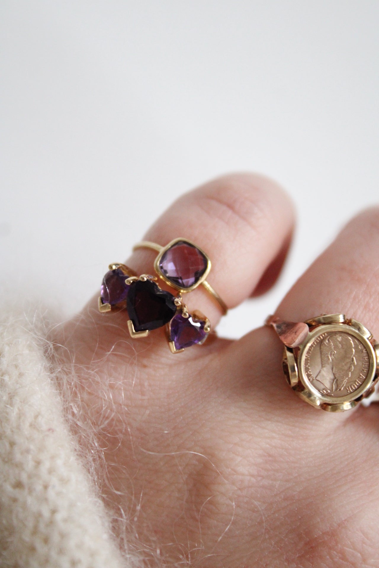 Amethyst Heart Trilogy Ring