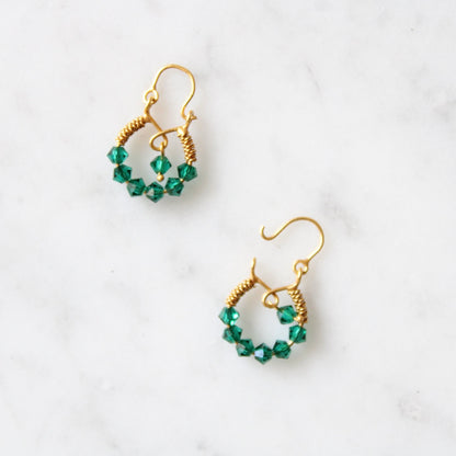 Beaded Emerald Hoops