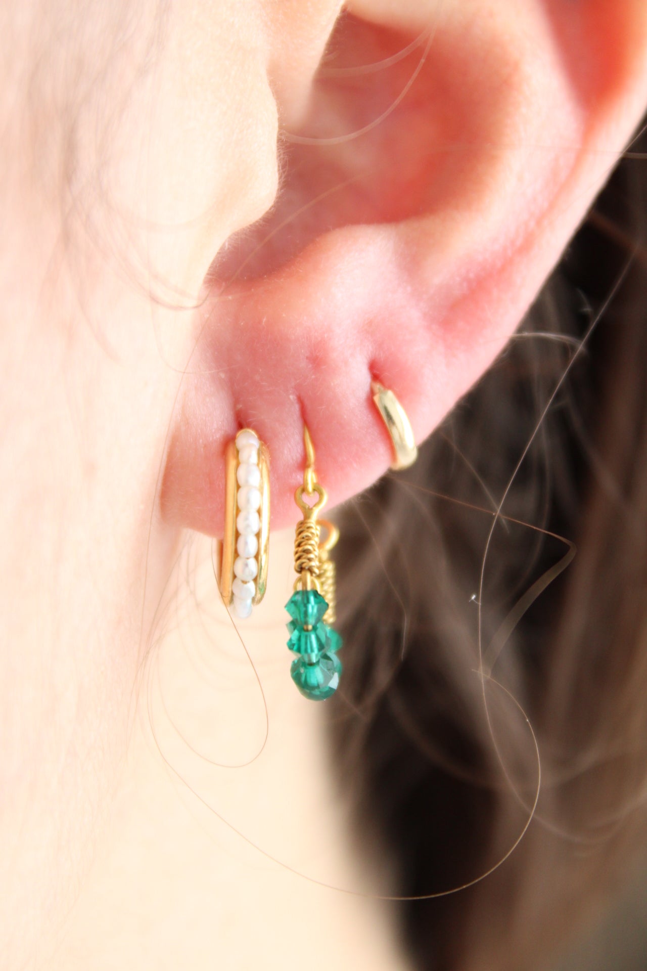 Beaded Emerald Hoops
