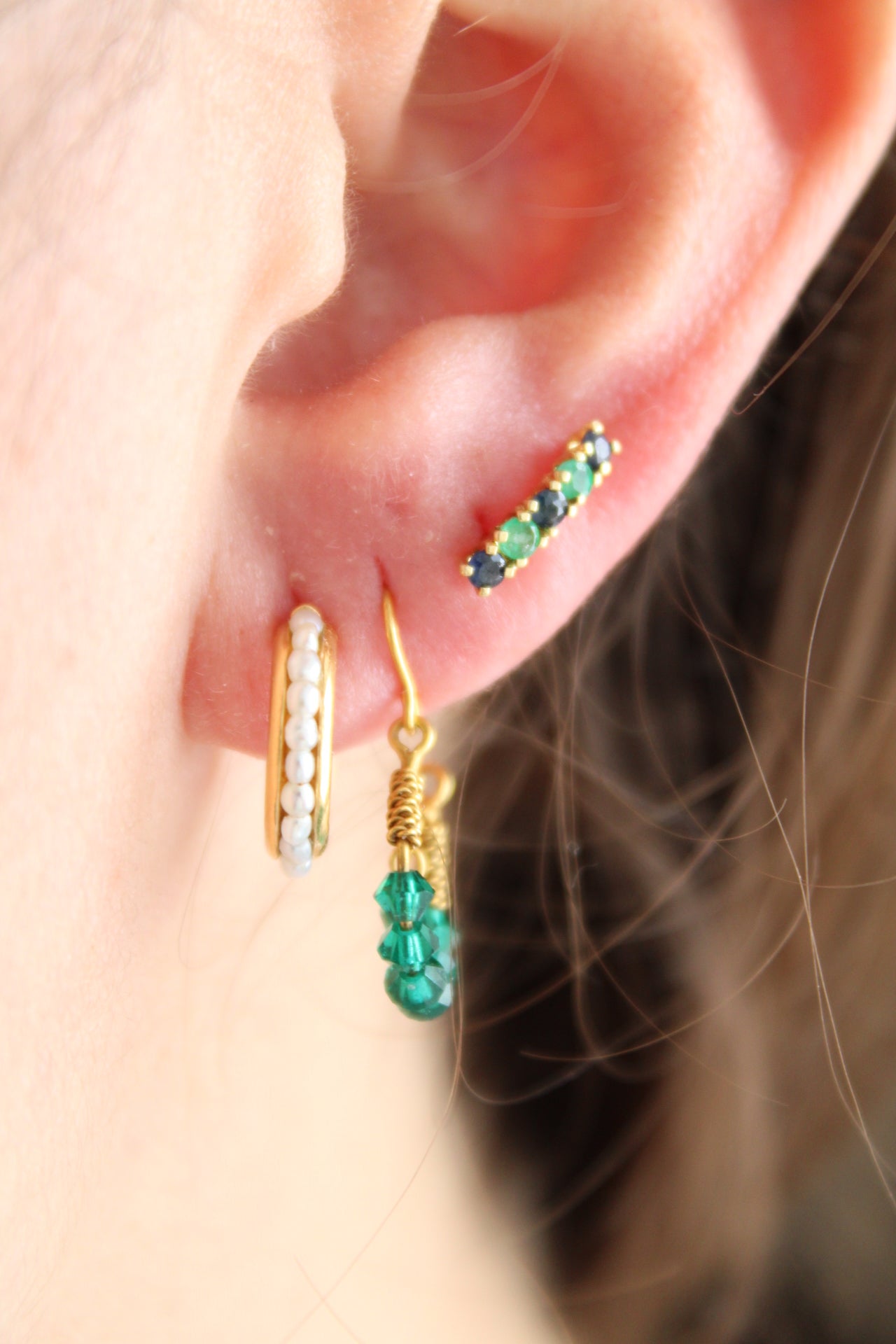 Beaded Emerald Hoops