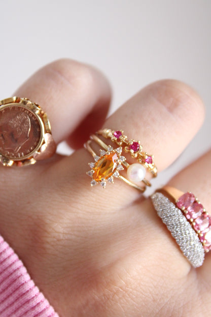 Orange Sapphire & Diamond Cluster Ring