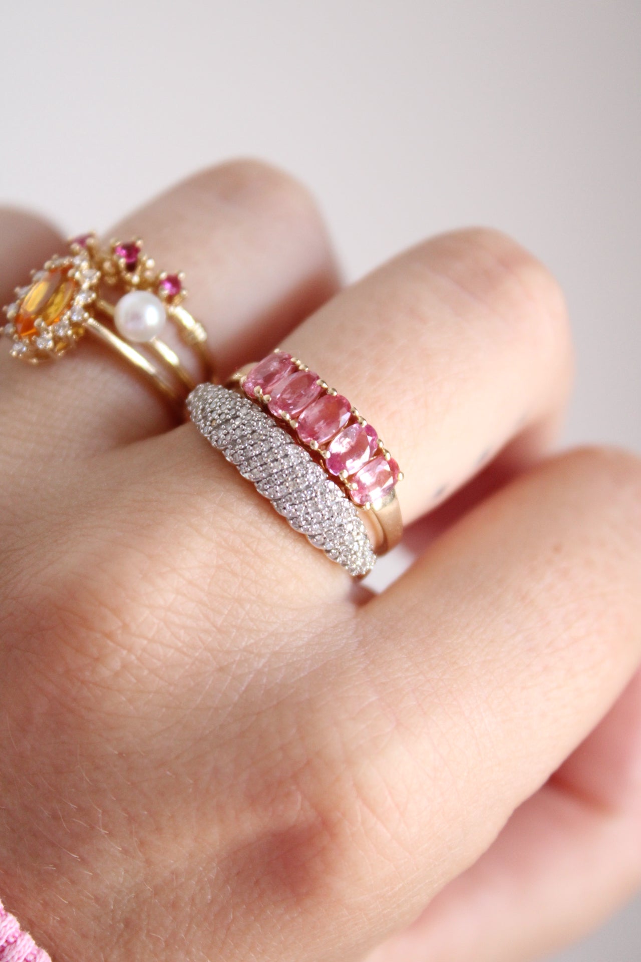 Padparadscha Sapphire Row Ring