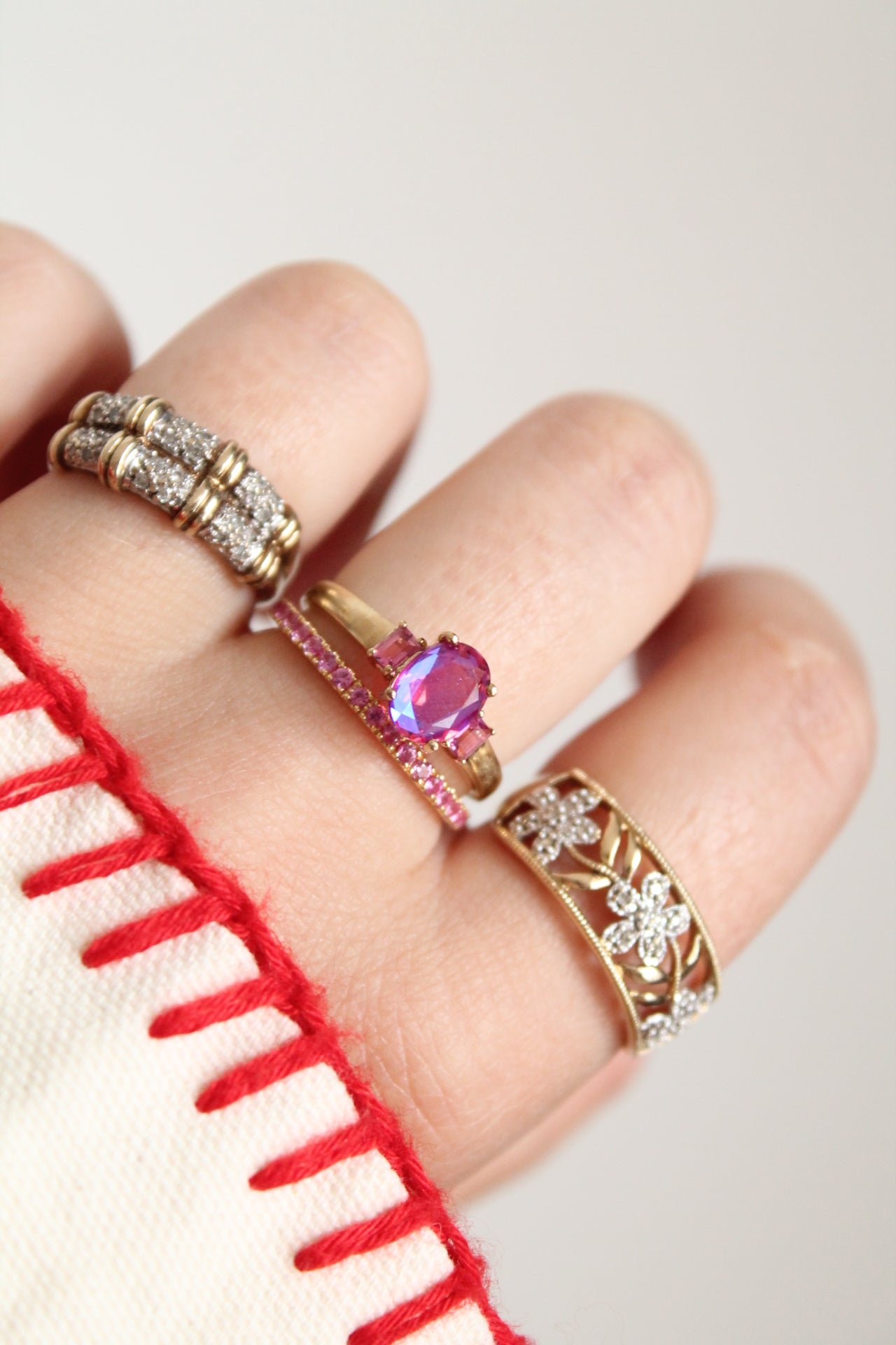 Pink Mystic Topaz Trilogy Ring