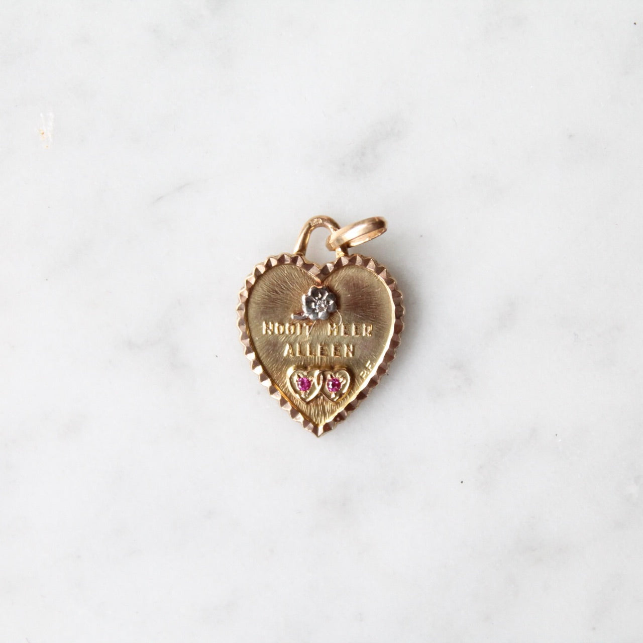 "Nooit Meer Alleen" Ruby & Diamond Heart Pendant