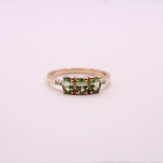 Green Sapphire Trilogy Ring