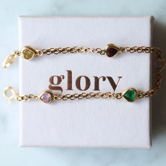 Multi Gem Hearts Bracelet