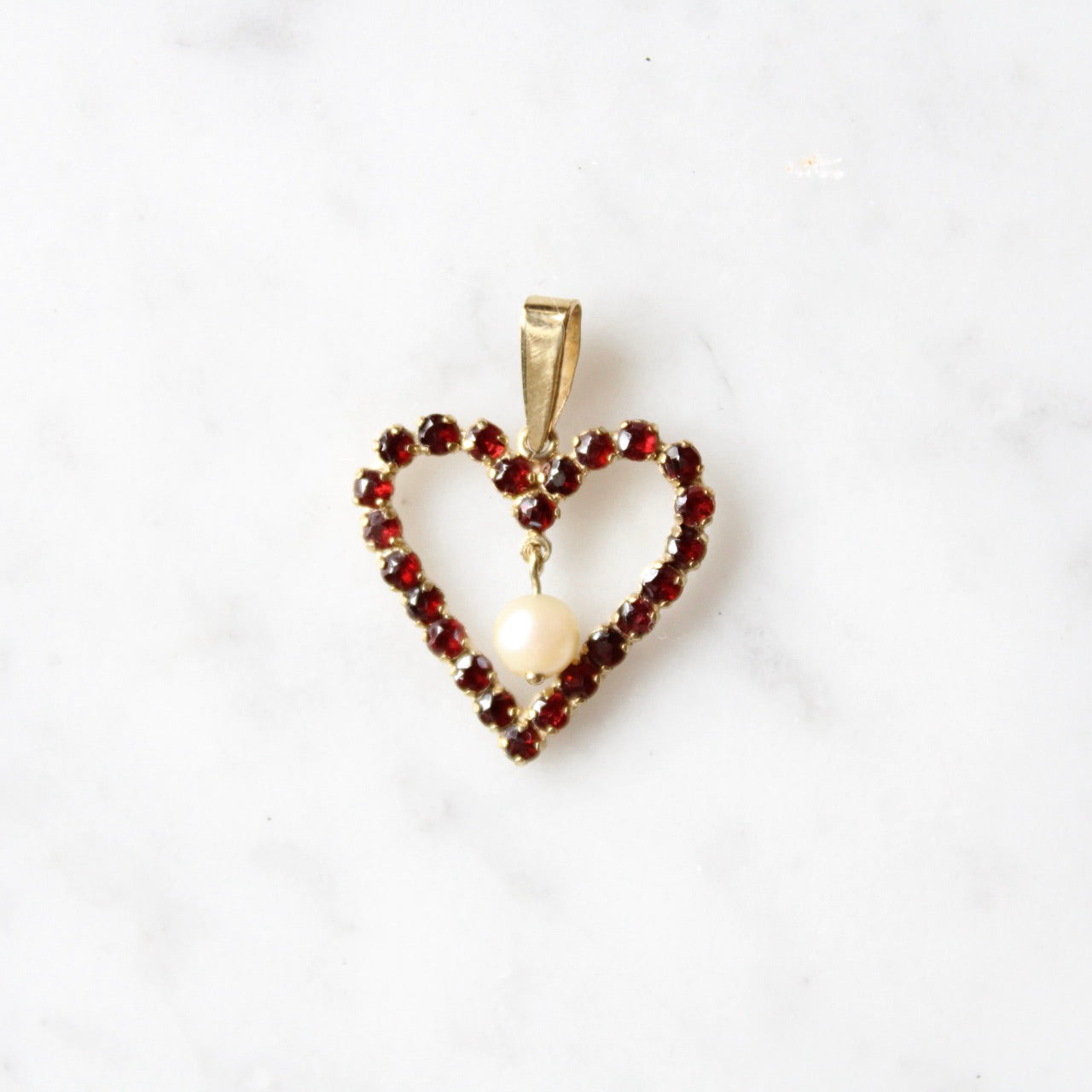 Dangling Pearl & Garnet Heart Pendant