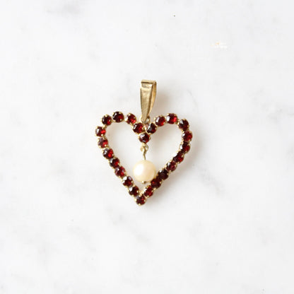 Dangling Pearl & Garnet Heart Pendant