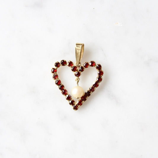Dangling Pearl & Garnet Heart Pendant