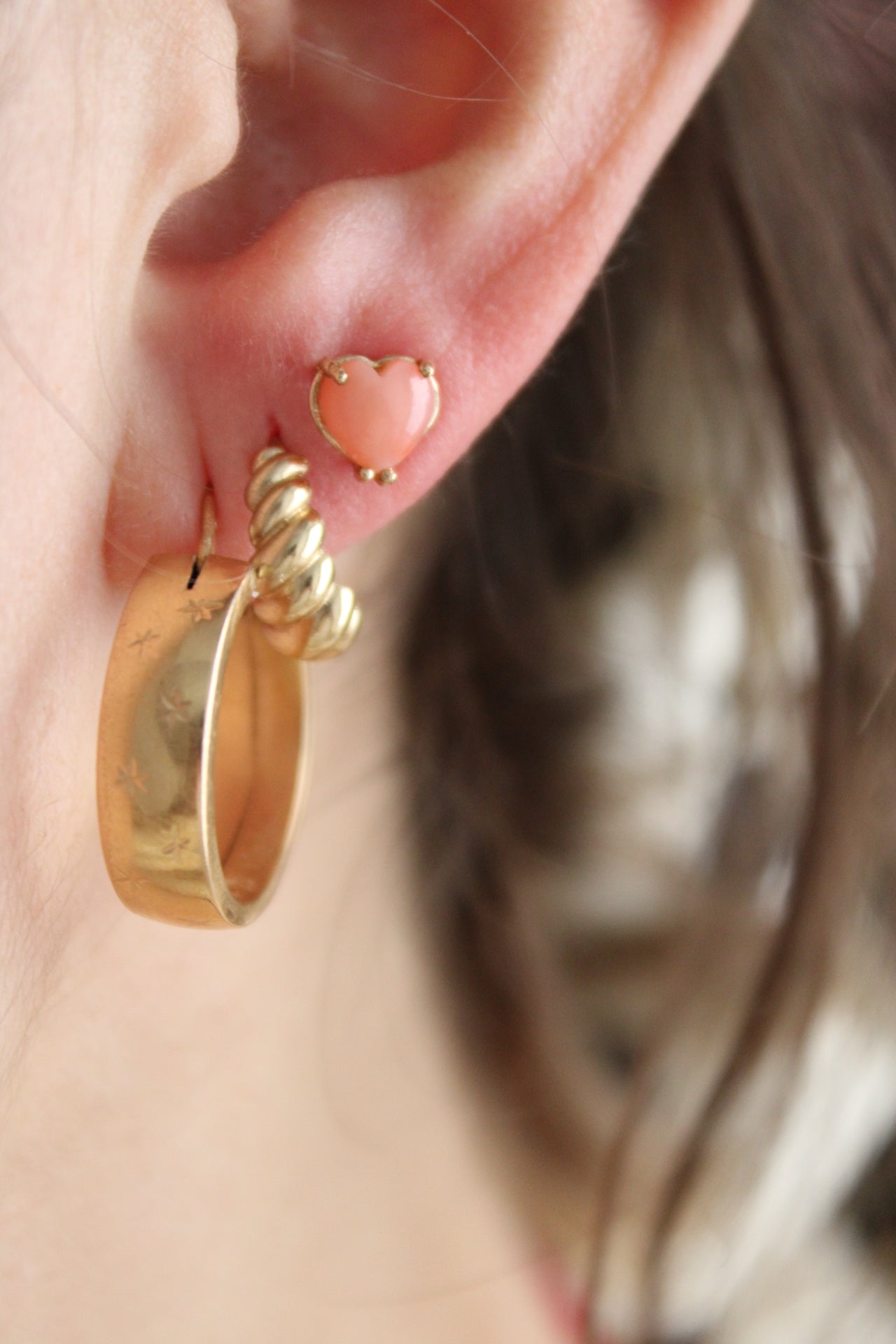 Angel Skin Coral Heart Stud Earrings