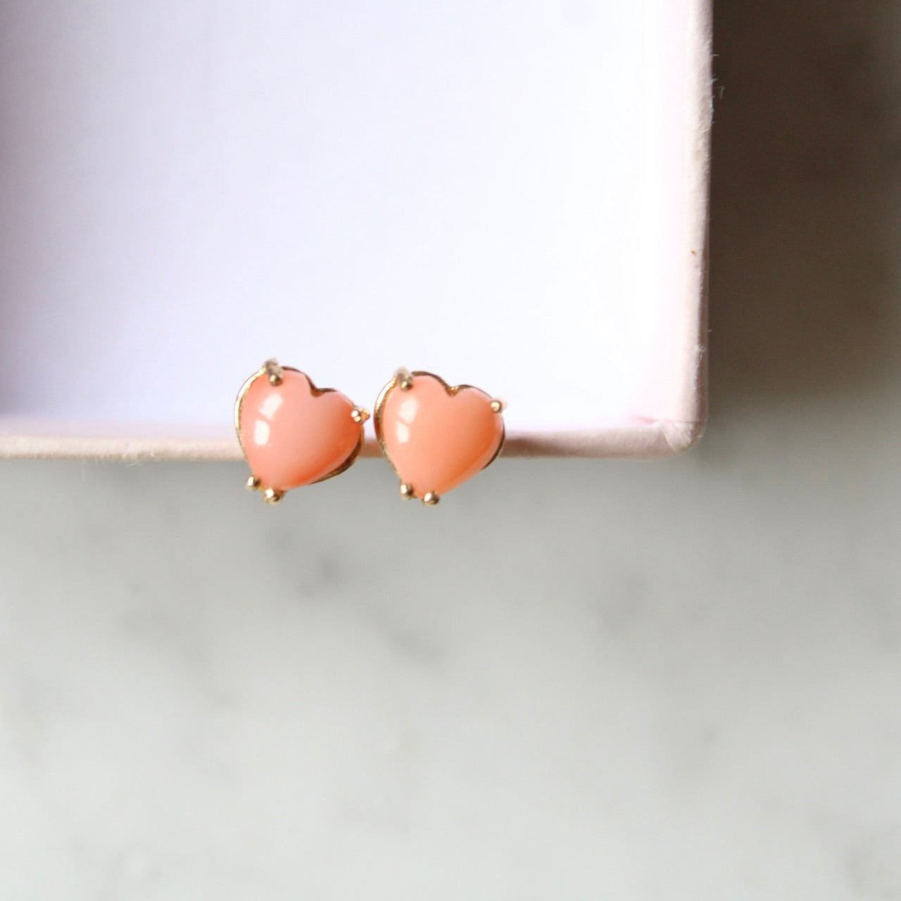 Angel Skin Coral Heart Stud Earrings