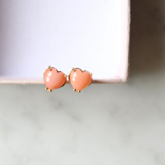 Angel Skin Coral Heart Stud Earrings